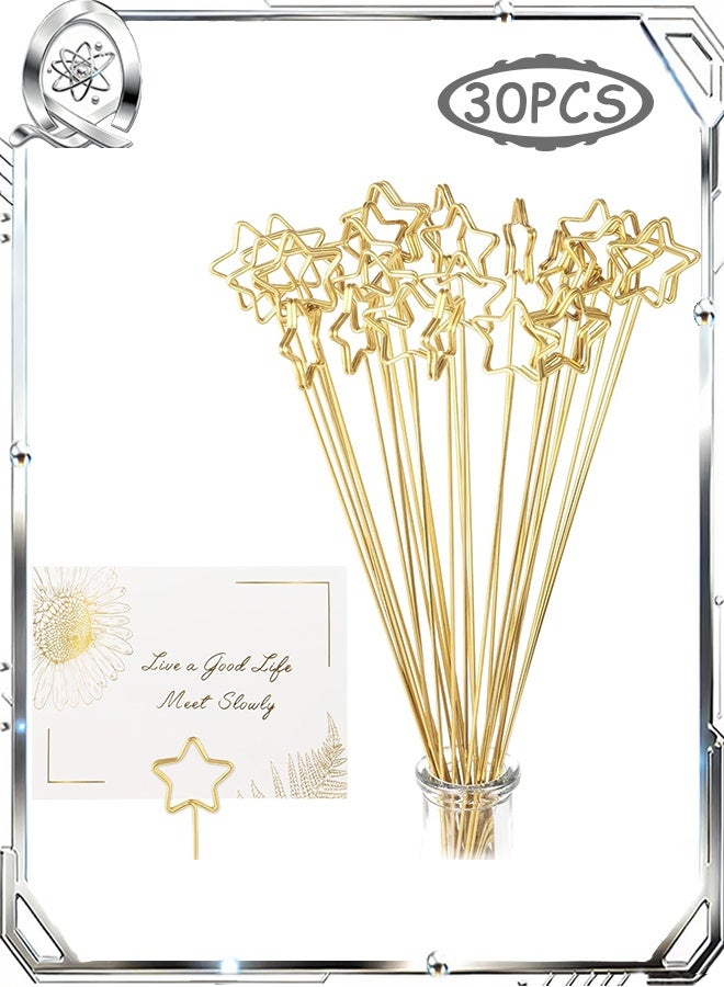 30 قطعة من حوامل بطاقات الأسماء المزينة بالزهور، وأعواد صور ذهبية على شكل نجمة، وحوامل بطاقات معدنية على شكل قلب لتنسيقات الزهور في حفلات الزفاف وأعياد الميلاد - Image 1